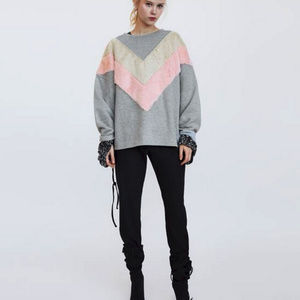 Zara sweater Sweatshirt top Gray Pink size S